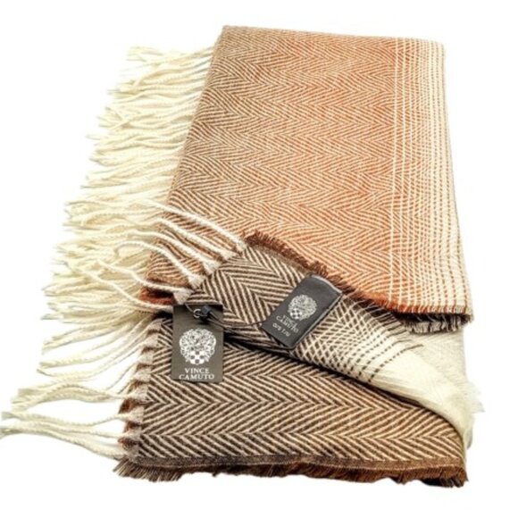 Vince Camuto Rust Brown Chevron Herringbone Fringed Scarf Wrap NWT - Picture 1 of 4
